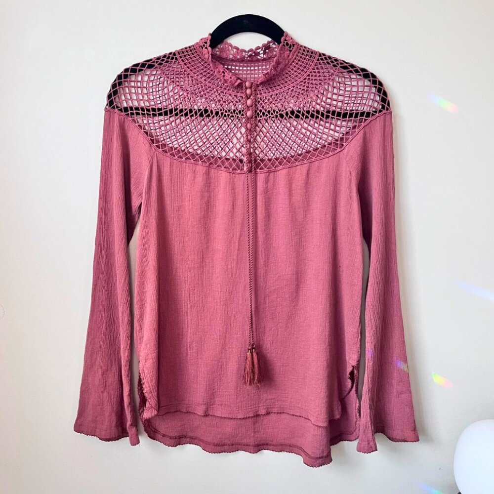 Free People On the Island Crochet Gauze Blouse